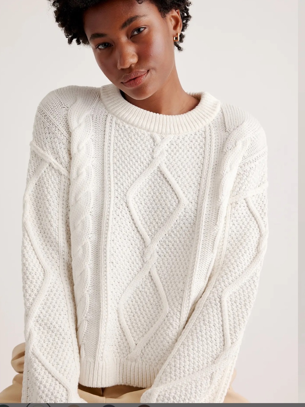 Quince 100% Organic Cotton Cropped Cable Crew Sweater size M - Picture 2 of 8